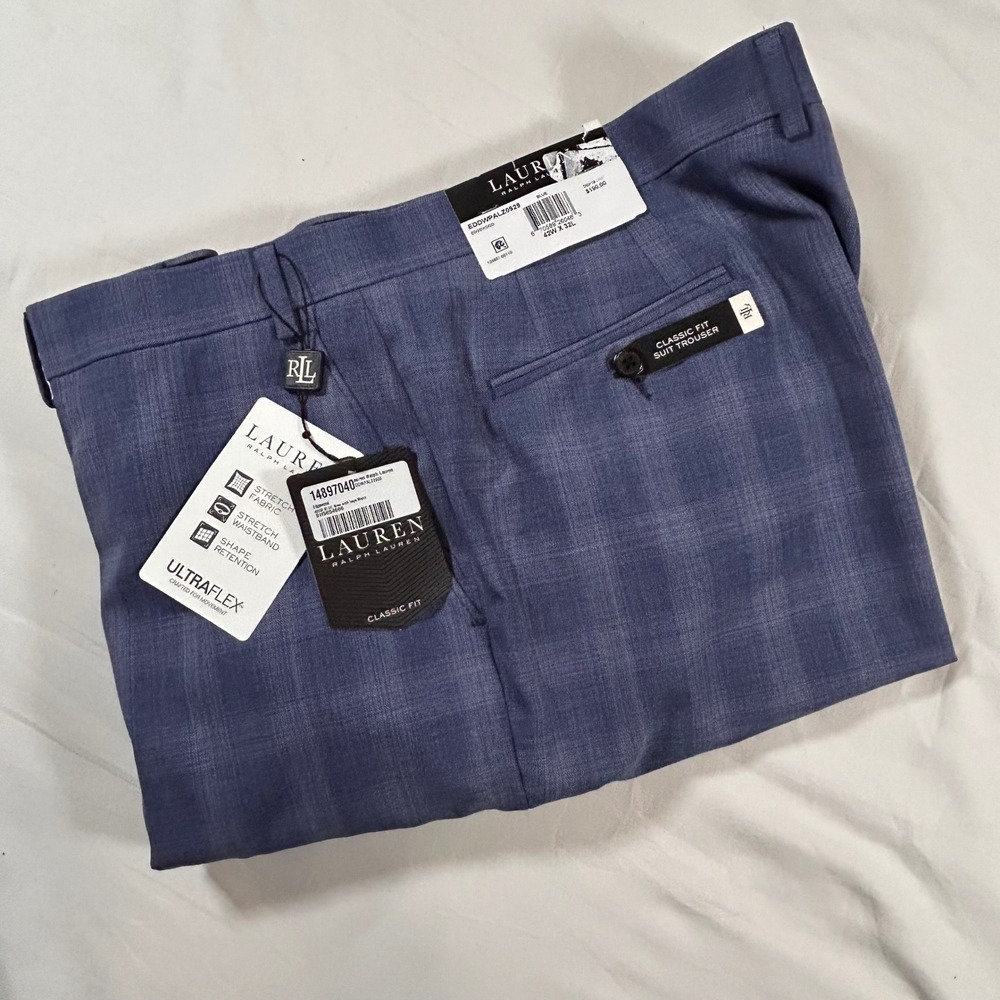 Lauren Ralph Lauren Mens Blue Plaid Edgewood UltraFlex Suit Pants 42W x‎ 32L NEW - Picture 9 of 9